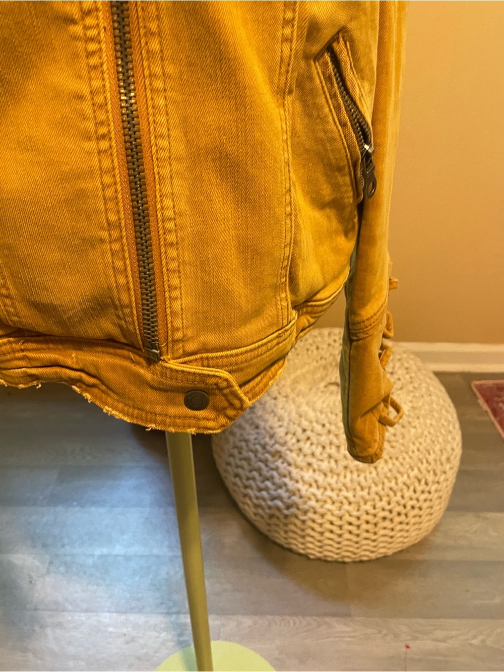 Free People Burnt Mustard Jean Jacket with Zip Front boho hippie - Picture 6 of 8
